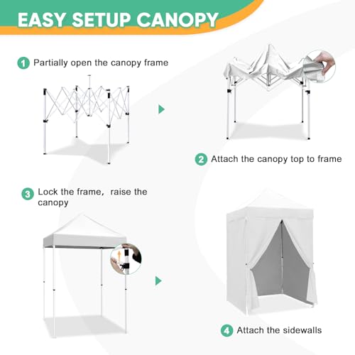 5x5 Pop Up Canopy Tent with Four Sidewalls, Instant Portable Beach Canopy, Outdoor Tent with Carry Bag for Camping, Sports, Tailgating, Events, White - color: White, size: With Four Walls