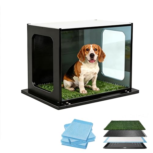 High Walls Indoor Dog Potty, 31.5" x 22" Porch Potty for Dogs with Wooden Walls & Steel Frame, Multi-Layer Easy-Clean Base - Dog Litter Box for Small Medium Dogs, Includes 10 Training Pads