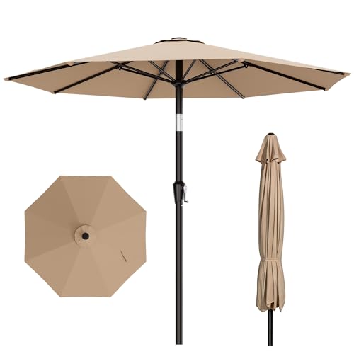 AreShark 10 FT Outdoor Patio Umbrella, Patio Table Umbrella with Push Button Tilt and Crank, Outdoor Patio Umbrellas with 8 Fiberglass Ribs, Patio Umbrellas for Market, Garden, Pool (Beige) - color: Beige