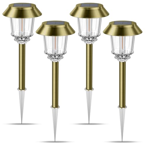 XMCOSY+ Solar Pathway Lights Outdoor - 4 Pack Auto On/Off 10-40 LM Dimmable Waterproof Outdoor Solar Lights for Yard Pathway Garden Driveway Walkway (Bronze) - color: Bronze, size: 4 Packs