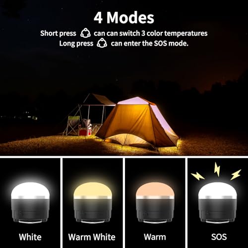 LED Rechargeable Camping Lantern 1000LM, Portable Camping Tent Light with 3 Color Lights, Magnetic Base, 4000mAh Hanging Lights for Camping, Home, Emergency, Hurricane, and Power Outages - style: Warm-White