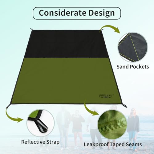 Frelaxy Pocket Picnic Blanket, Waterproof Sandproof Beach Mat, Compact Camping Tarp for Festivals, Hiking, Travel, Outdoor Recreation (Army Green, 28'' x 47'') - color: Army Green, size: 28'' X 47''