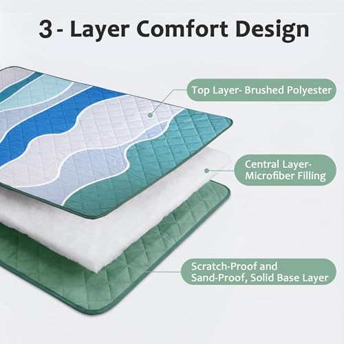 Exclusivo Mezcla Extra Large Waterproof Picnic Blankets 3 Layer, Sandproof and Foldable Outdoor Blanket for Beach Camping, Park and Travel - color: Waved Blue