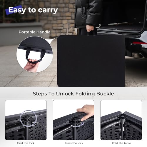 Byliable Folding Table 6ft Portable Heavy Duty Plastic Fold-in-Half 6 Foot Foldable Table Utility Dining Indoor Outdoor with Carrying Handle for Camping Picnic and Party, Black