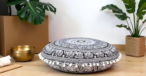 ICC Floor Pillows & Cushion Covers, Decorative Hippie Mandala Pouf Pillow Cover Bohemian Seating Meditation Cushion Cover, Large Boho Ottoman Case Pillowcase for Couch Black Elephant, 32" Round - size: 32" x 32" (Pack of 1), style: Black Elephant