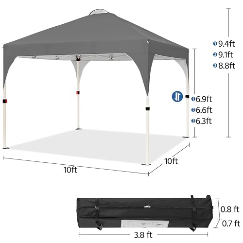 Yaheetech 10x10 Pop Up Canopy Tent with Vent, Easy Set Up Tent, Instant Sun Shelter Canopy with Wheeled Bag, 4 Sandbags, 12 Stakes & 4 Ropes, for Parties, Beach, Outdoor, Dark Gray - color: Dark Gray, size: 10x10
