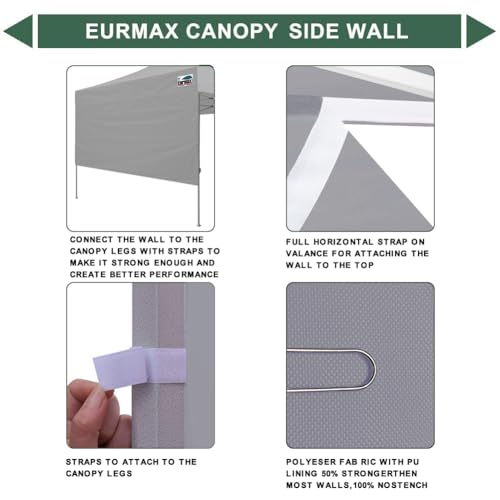 Eurmax USA 10ft Instant Canopy SunWall Canopy Tent Sidewall for Pop Up Canopy Tent,1 Pack Removable Sidewall Only(Grey) - color: Gray, size: 10ft
