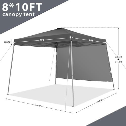 GDY 10x10 FT Pop Up Canopy Outdoor Instant Tent Slant Legs with a Sidewall,Equipment Vents, Portable Gazebo Shelter for Patio, Deck, Beach and Garden,Grey. - color: Gray
