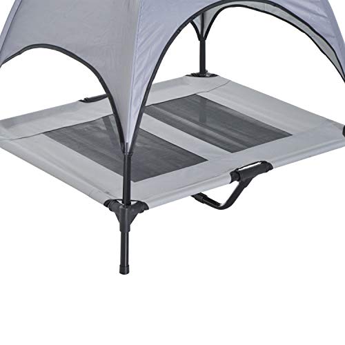 PawHut Elevated Portable Dog Cot Cooling Pet Bed with UV Protection Canopy Shade, 36 inch - color: Gray, size: 36 inch