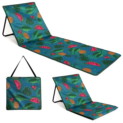just be... Beach Sun Mat Folding Lightweight Portable Adjustable Sunbathing Recliner with Backrest Support and Valuables Pocket for Holidays Garden Camping Park and Festivals - Tropical - color: Tropical Green