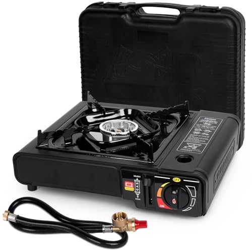 SHINESTAR Dual Fuel Stove with Butane & Propane Compatibility, Portable Camping Stove for Outdoor Cooking, Propane Adapter Hose and Carrying Case Included, 7800 BTUs Output - color: Black - 7800 BTU Dual Fuel