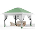 13X13 Pop Up Gazebo,Outdoor Canopy Tent with Mosquito Netting, Double Vented Roof Sun Shelter with Adjustable Heights,Outdoor Gazebo for Backyard & Patio Furniture.(Olive Green + Heather Gray). - color: Olive green + heather gray