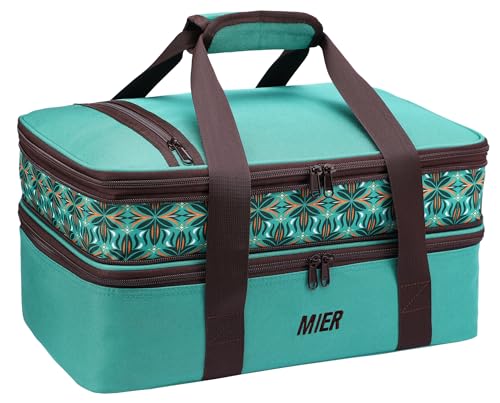 MIER Insulated Double Casserole Carrier Bag Thermal Lunch Tote for Lasagna Lugger, Potluck Parties, Picnic, Beach, Fits 9 x 13 Inches Baking Dish, Casserole Dish, Expandable by Mid Zipper, Teal - color: Teal