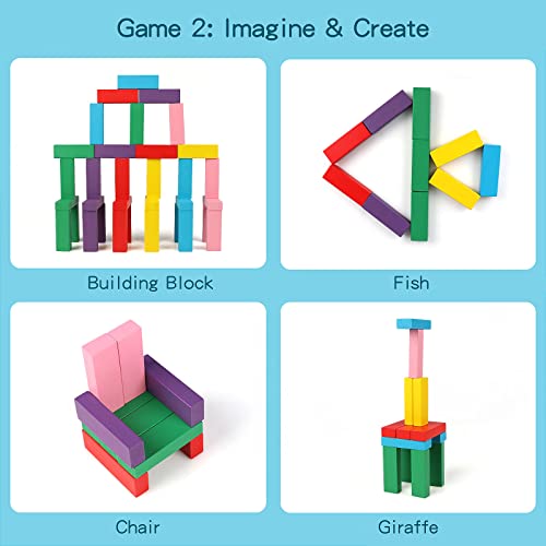 Wooden Blocks Stacking Games, 48PCS Tumbling Stacking Blocks Game for Kids and Families, Wood Colorful Balancing Blocks Montessori Toys for Kids with Storage Bag - style: 48PCS