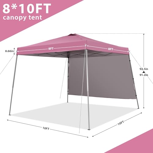 GDY 10x10 FT Pop Up Canopy Outdoor Instant Tent Slant Legs with a Sidewall,Equipment Vents, Portable Gazebo Shelter for Patio, Deck, Beach and Garden,Pink. - color: Pink