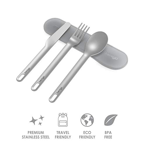 Bentgo Stainless Travel Utensil Set - Reusable 3-Piece Silverware Set with Carrying Case, High-Grade Premium Steel, BPA-Free Case, Eco-Friendly - Ideal for Travel, Camping, and Office Use (Gray) - color: Gray