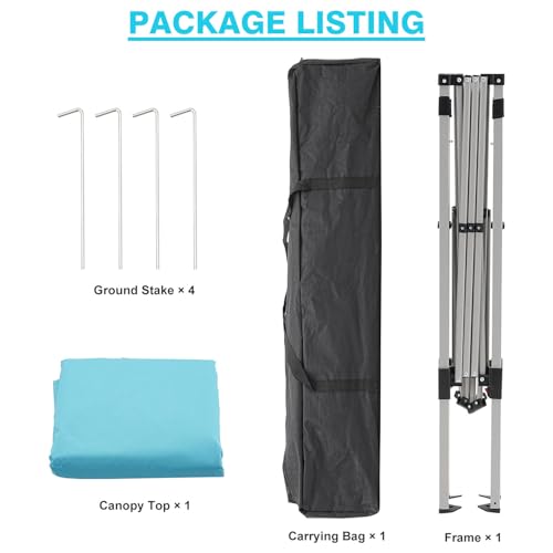Canopy Tent, 10X10 FT Pop Up Canopy Outdoor Instant Tent Slant Legs with Carrying Bag, Portable Gazebo Shelter for Patio Deck Garden and Beach - 8X8 FT Canopy Cover (Cyan Blue) - color: Cyan Blue