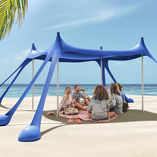 Gardentime Beach Tent Canopy with 8 Sandbags 4 Aluminum Poles, Pop Up Portable Camping Sun Shelter, Easy Set Up with 2 Sand Shovel, Ground Pegs, Carrying Bag for Outdoor Beach,Picnic, Fishing - color: Navy