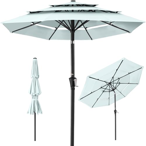 Best Choice Products 10ft 3-Tier Market Patio Umbrella, Outdoor Sun Shade with Tilt, Crank Lift, 8 Ribs for Backyard, Deck, Poolside - color: Baby Blue