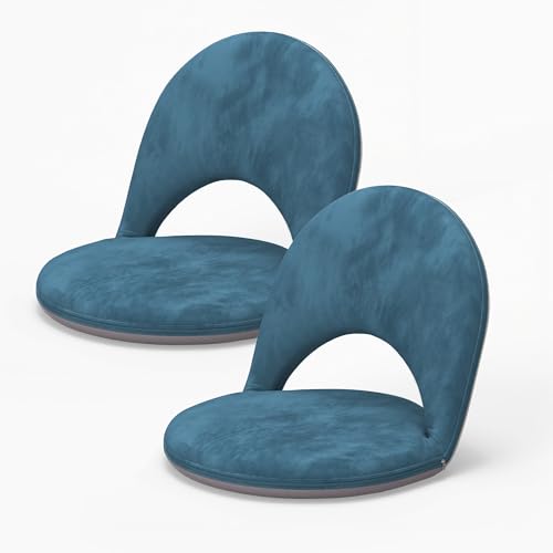 2Pcs Floor Chair, 5-Position Foldable Floor Chair for Kids with Adjustable Back, Soft Sponge & Velvetean Cover, for Adults and Kids, Indoor Outdoor Use, Meditation, Gaming, Camping(Blue) - color: Blue