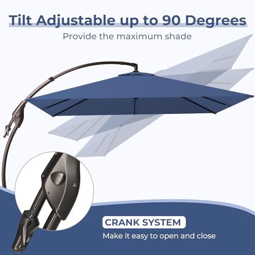 Grand patio 10x10 FT Patio Cantilever Umbrella with Base Outdoor Large Square Tilting Offset Umbrellas for Poolside Deck (Navy Blue, 10x10 FT) - color: Navy Blue, size: 10X10 FT