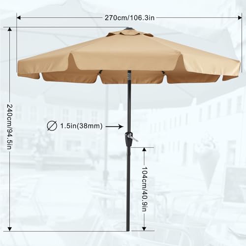 MASTERCANOPY Valance Patio Umbrella for Outdoor Table Market -8 Ribs (9ft, Khaki) - color: Khaki, size: 9FT