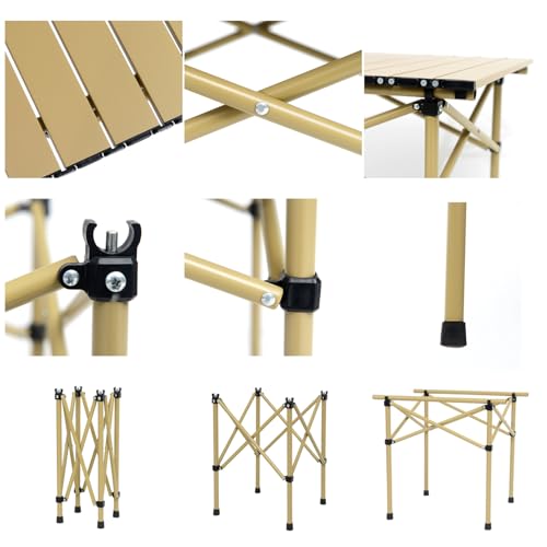 Wind Tour Portable Camping Table Folding Side Table Aluminum Lightweight Table with Carry Bag for Outdoor Cooking Hiking Picnics BBQ Travel (Khaki) - color: Khaki