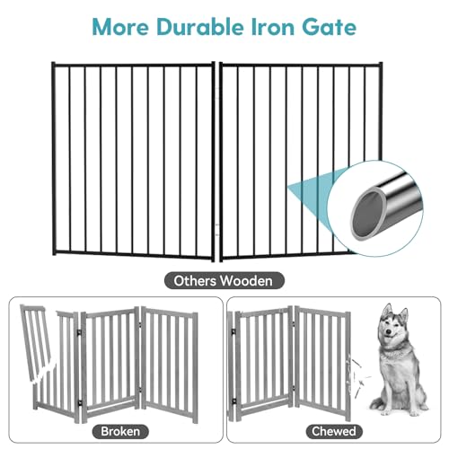 No Pawblems Free Standing Dog Gate with Door, 30'' Tall Foldable Dog Fence for Indoor & Outdoor, Up to 208 Inch Extra Wide Puppy Gate for Stairs, Hallways, Doorways, Deck, Yard (Black, 8 Panels) - color: Black, size: Up to 208" W, 8 Panels