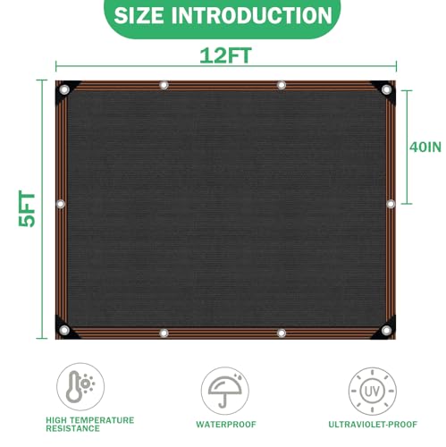 Shade Cloth - for Plants Greenhouse, 70% Sunblock Shade Sails -for Outdoor Garden Pergola Patio Lawn Sun Protection Neting Cover for Kennel Chicken Coop Easier to Hang Plant Cover - size: 5'x12'