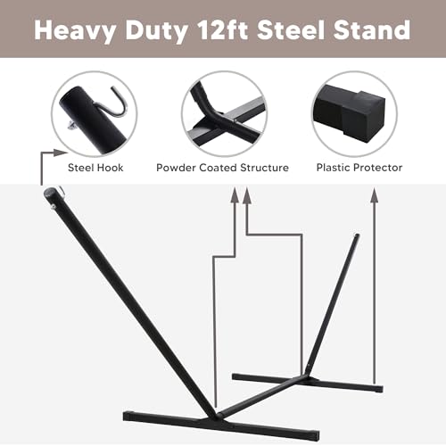 SUNCREAT Hammocks for Outside with Stand Included, Double Hammock with Curved Spreader Bar, Carrying Bag, Gray Stripes - color: Dark Gray Stripes