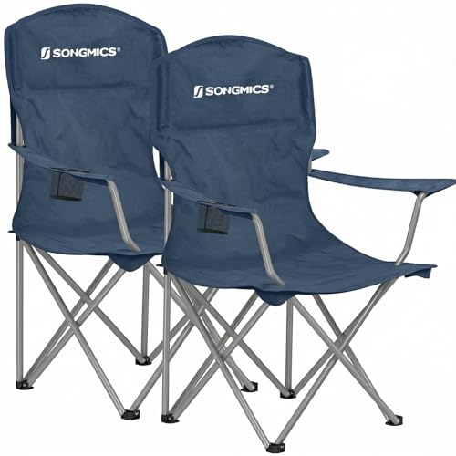 SONGMICS Set of 2 Folding Camping Chairs, Comfortable, Heavy Duty Structure, Max. Load Capacity 330 lb, Outdoor Chair with Cup Holder, for Camping, Garden, Fishing, Terrace, Twilight Blue UGCB008Q02 - color: Blue, style: 2PC (21.3"D x 33.9"W x 38.2"H)