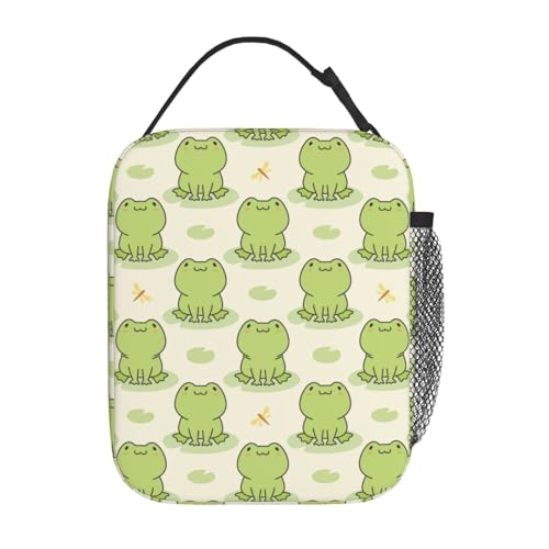 Cute Frog Insulated Lunch Bag Portable Reusable Zipper Lunch Box For Men Women Work Picnic Travel Camping - color: Black23