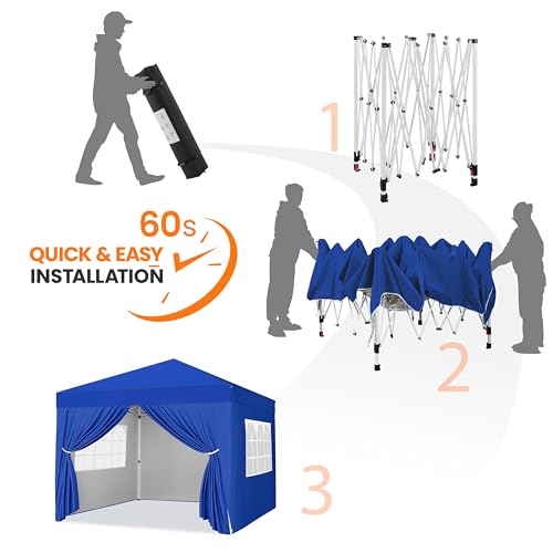 Yaheetech 8x8 Pop Up Canopy with 4 Removable Sidewalls, Portable Enclosed Instant Tent, Waterproof Outdoor Tent, Beach Sun Shelter with 4 Sandbags, 8 Stakes & 4 Ropes, Blue - color: Blue, size: 8x8