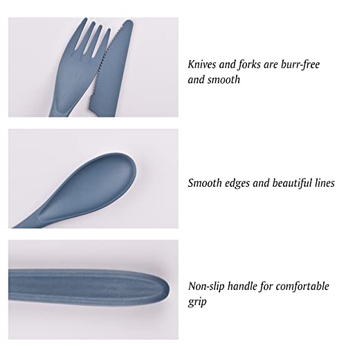 Forks Spoons Knife Set, 21 Pieces Wheat Straw Cutlery Set, Reusable Utensil Set for 7, Unbreakable and Lightweight Utensils for Party, Travel, Work, Lunch, Picnic, Camping or Daily Use (Blue) - color: Blue
