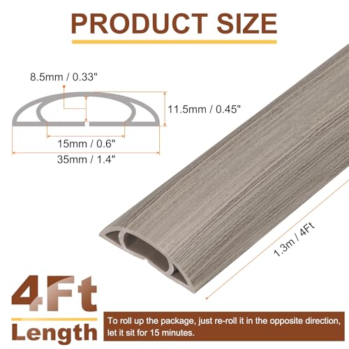 HARFINGTON 4ft Cord Cover Floor W0.6 x H0.33 Inner Channel PVC Hide Extension Cable Floor Wire Hider Wire Covers Protector for Prevent Cable Trips Cables Management, Light Grey - color: Light Grey, size: 4ft