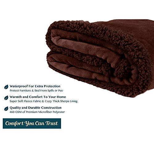 Pavilia Waterproof Couch & Dog Blanket | Plush Soft Warm Fuzzy Sherpa, Brown, 90x90 - color: Brown, size: 90x90 Inches