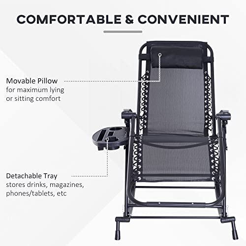 Outsunny Outdoor Rocking Chairs, Foldable Reclining Zero Gravity Lounge Rocker with Pillow, Cup & Phone Holder, Combo Design with Folding Legs, Black - color: Black, size: 1 Pack