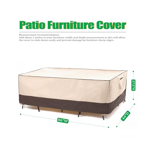 F&J Outdoors Patio Furniture Cover, Waterproof UV Resistant for Table & Chairs Set, 86"Wx44"Dx27.5"H - color: Beige + Coffee, size: 86"(W)×44"(D)×27.5"(H)