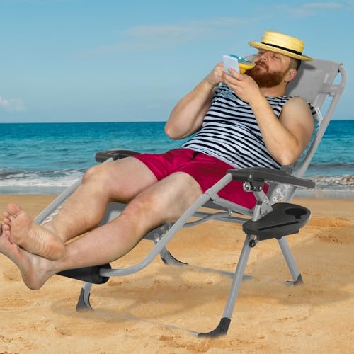 MoNiBloom 29-Inch Oversized Zero Gravity Lounge Chair with Cushion, Padded Patio Anti Gravity Recliner, XL Foldable Outdoor Lounger, Headrest and Footrest for Beach Camping, Grey - color: Grey, size: 29-Inch with Footrest 1-Pack
