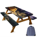 ANNA QUEEN Camping Adventure 6FT Picnic Table Cover with Bench Covers Set of 3 with Drawstring Bag, Forest Tent Scene 72"x30" Waterproof Picnic Tablecloth & Bench Covers for Outdoor Dining - color: #52