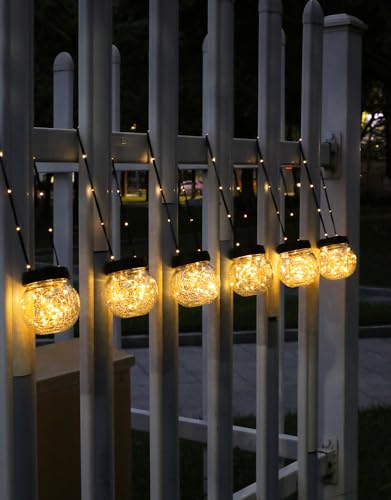 PARTPHONER Solar Lights Outdoor Waterproof 12-Pack, Solar Powered Hanging Lantern Cracked Glass Hanging Globes for Yard Decor Christmas Decoration, Shepherd Hook, Garden Tree Ornaments, Warm White - color: Warm White
