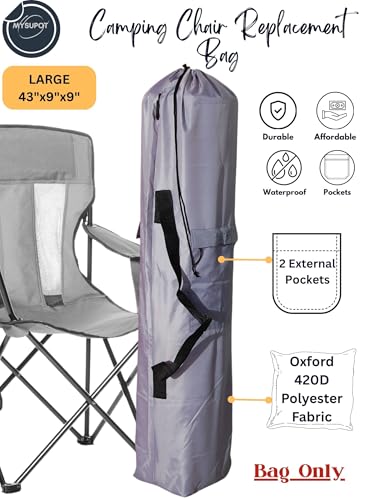 Replacement Bag for Folding Camping Chair, Portable Camp Chair, Hammock, Yoga Mat, Umbrella, Tents, Tripods, Fishing Poles - 420D Oxford Polyester Fabric - color: Grey, size: Large 43"x9"x9"