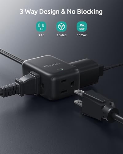 NUTICT Outlet Cover Extension Cord 6ft, 3 Outlets Indoor Extension Cord Flat Wall Plug, 900J Surge Protector, 13A/1625W, ETL Listed, Flat Power Strip Hidden Behind TV Bed Dresser Bookshelf, Black - color: Black, size: 6ft(3 Prong Plug), style: for Standar