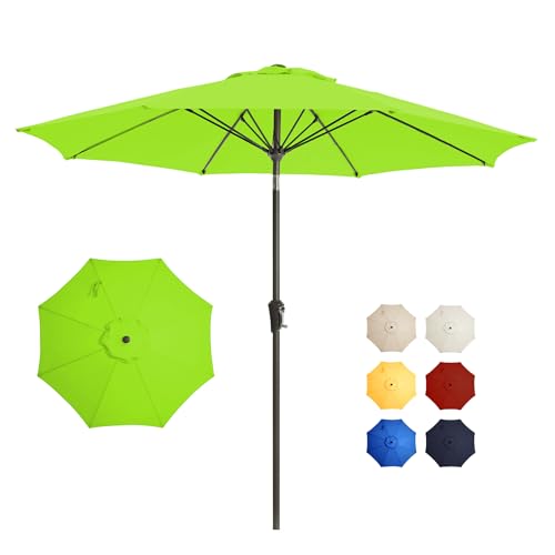 9FT Large Outdoor Patio Umbrella Pool Market Umbrella-UV Resistant, Easy Push Button Tilt and Crank, 8 Sturdy Ribs Heavy-Duty Table Umbrella for Deck, Backyard, Garden (Lime) - color: Lime, size: 9 FT