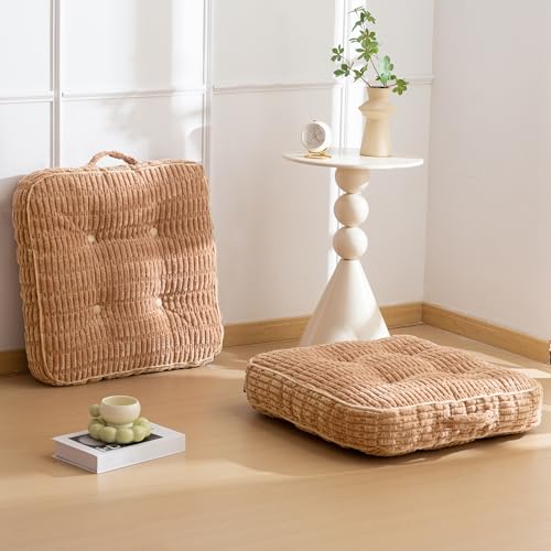 Washable Floor Pillow Cushion for Adults, Meditation Cushion Pillow, Removable Tufted Blended Corduroy Cover, Large Square Floor Sitting for Tatami Living Room or Yoga, 2Pack, Machine Washable - color: Square Coffee, size: 4" Thick(pack of 2)