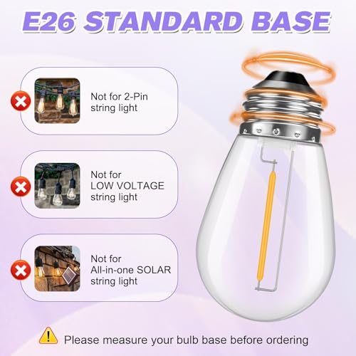 GvvooHome 15 Pack Shatterproof S14 LED Replacement Bulbs for Outdoor String Lights, 1W Equivalent to 11W Incandescent Bulb, Warm White 2200K, Dimmable, E26 Regular Medium Screw Base - size: 15 Count