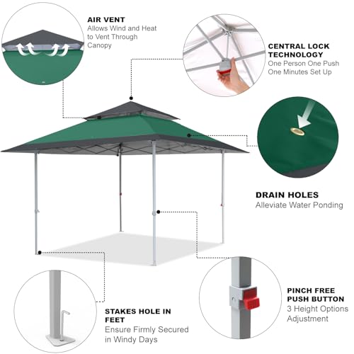 COOSHADE 13x13Ft Pop Up Canopy Tent Instant Folding Shelter 169 Square Feet Large Outdoor Sun Protection Shade(Forest Green and Dark Grey) - color: Forest GN/Grey1