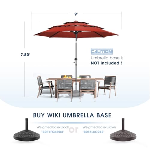 wikiwiki 9ft 3-Tier Patio Umbrella Outdoor Table Market Umbrella for Patio with Push Button Tilt/Crank, Fade Resistant Waterproof POLYESTER Canopy for Garden, Lawn, Deck, Backyard & Pool, Red - color: Red, size: 9 FT