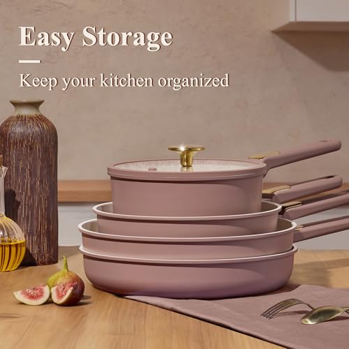 CAROTE Ceramic Cookware Set, Pots and Pans Set Non stick, 14-Piece Induction Cookware, Non toxic Healthy Non Stick Kitchen Cooking Set, with Frying Pans Set,Large Capacity Soup Pot - color: Purple