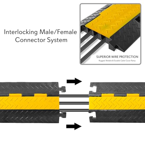 Pyle Durable Cable Protective Ramp Cover - Supports 33000lbs Three Channel Heavy Duty Cord Protection w/ Flip-Open Top Cover, 35.4” x 13.6” x 1.96” Cable Concealer for Indoor Outdoor Use PCBLCO105 - style: 1 Pack